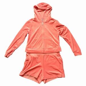 Juicy Couture Flamingo Pink Velour Hoodie & Shorts Tracksuit Set NWT L MSRP $189